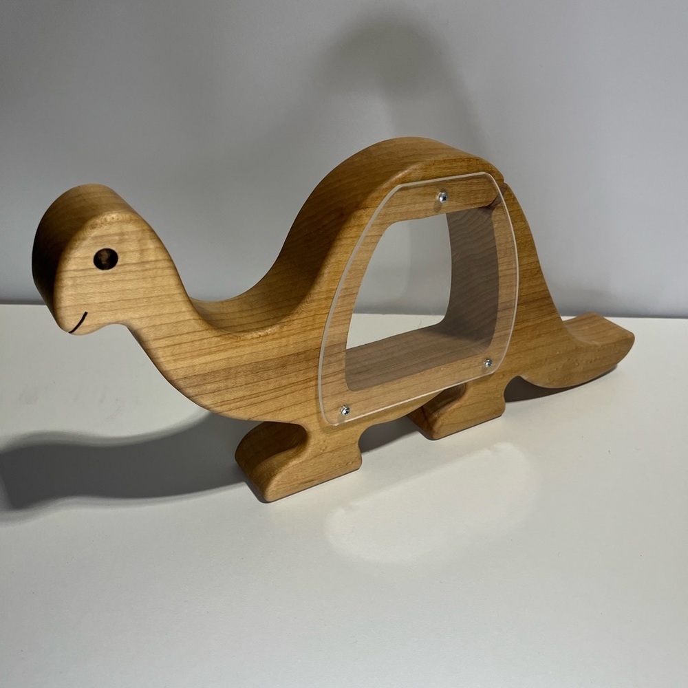 Handmade Wooden Dinosaur Coin Bank
